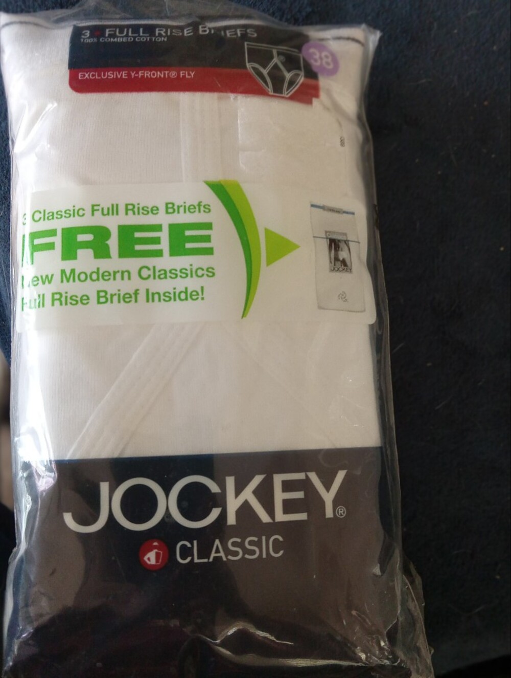 NWT Jockey Classic Full Rise Briefs White Cotton 3-Pack Size 38 + Free Bonus